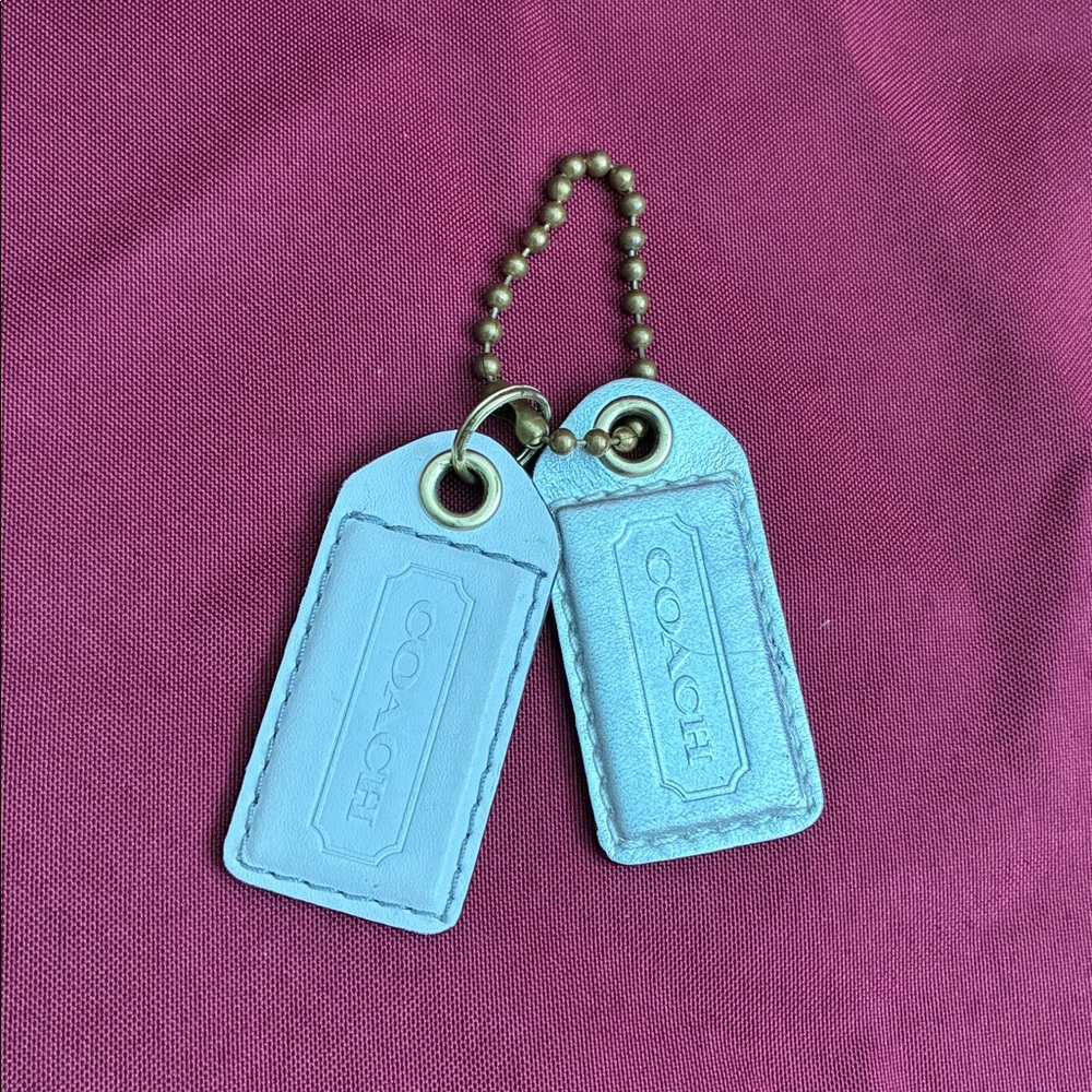 Coach Silver and White Leather Large Bag Tags
